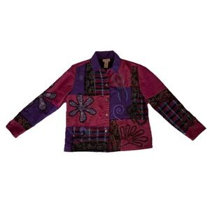 c.h.o.i.c.e.s-Boho Multi Texture Long Sleeve Button Down Jacket -Size-PM